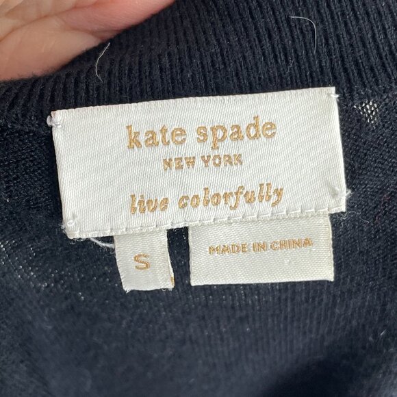 Kate Spade Black Silk Blend Bow Pocket Crew Short Sleeve Pullover Sweater Small - Picture 6 of 7